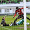 Obranca Trnavy Boubacar Diallo (vpravo), útočník Prešova Mariano Bernardo a brankár Trnavy Martin Raška v zápase 14. kola Corgoň ligy 1. FC Tatran Prešov - FC Spartak Trnava, ktorý sa skončil výsledkom 2:0. Prešov, 28. október 2011.