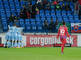 Radosť hráčov Slovan Bratislava a Ramiro de Oliveira Hiago z FK Senica v zápase 13. kola futbalovej Corgoň ligy medzi FK Senica - ŠK Slovan Bratislava. Senica, 4. október 2013.