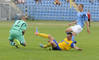 Zľava: Martin Chudý z Nitry, Erik Pačinda z Košíc a Marián Kolmokov z Nitry v zápase 3. kola futbalovej Corgoň ligy medzi MFK Košice - FC Nitra. Košice, 27. júl. 2013.