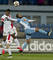 Sprava: Lester Peltier (ŠK Slovan) a Kingsley Madu (AS Trenčín) v zápase 24. kola Fortuna ligy 2014/15 ŠK Slovan Bratislava - AS Trenčín (1:3). Bratislava, 5. apríla 2015.