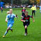 Martina Švecová (Slovan) a Nikoleta Laurincová (Nové Zámky) v zápase 9. kola 1. ligy žien medzi ŠK Slovan Bratislava a FC Union Nové Zámky 1:0. Bratislava, 8. november 2014.