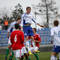 Denis Vavro vyskočil najvyššie v hlavičkovom súboji v prípravnom zápase Slovensko 17 - Maďarsko 17 (1:0) v NTC Senec. 12. marec 2013, Senec.