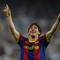 Útočník FC Barcelona Lionel Messi sa teší z jedného zo svojich gólov, ktoré vsietil do bránky Realu Madrid v prvom semifinále Ligy majstrov. Madrid, 27. apríla 2011.