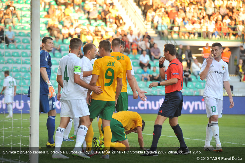 Snímka z prvého zápasu 3. predkola Európskej ligy UEFA MŠK Žilina - FC Vorskla Poltava (2:0). Žilina, 30. júla 2015.