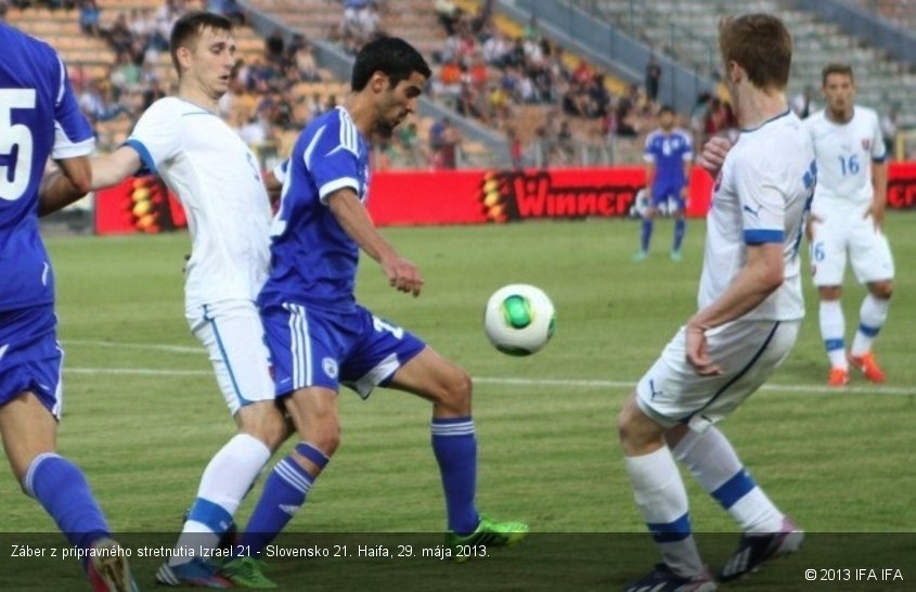 Záber z prípravného stretnutia Izrael 21 - Slovensko 21. Haifa, 29. mája 2013.