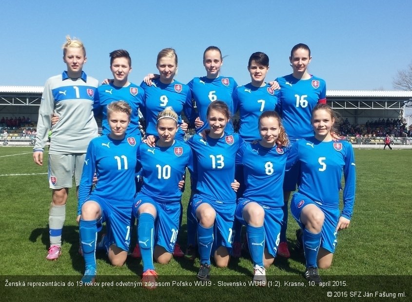 Ženská reprezentácia do 19 rokov pred odvetným zápasom Poľsko WU19 - Slovensko WU19 (1:2). Krasne, 10. apríl 2015.