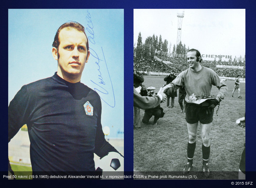 Pred 50 rokmi (19.9.1965) debutoval Alexander Vencel st. v reprezentácii ČSSR v Prahe proti Rumunsku (3:1).