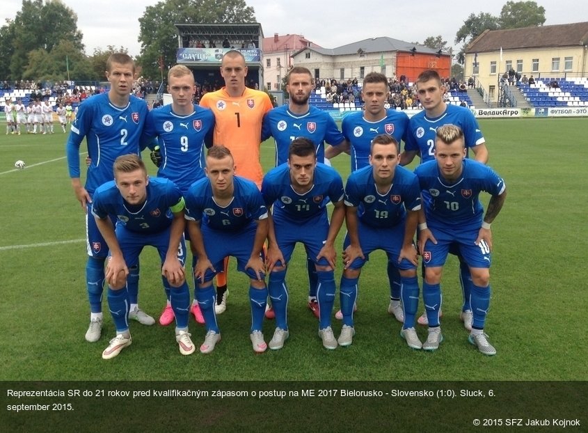 Reprezentácia SR do 21 rokov pred kvalifikačným zápasom o postup na ME 2017 Bielorusko - Slovensko (1:0). Sluck, 6. september 2015.