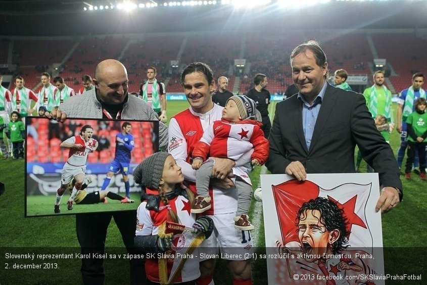 Slovenský reprezentant Karol Kisel sa v zápase SK Slavia Praha - Slovan Liberec (2:1) sa rozlúčil s aktívnou činnosťou. Praha, 2. december 2013.