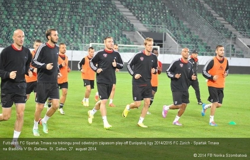 Futbalisti FC Spartak Trnava na tréningu pred odvetným zápasom play-off Európskej ligy 2014/2015 FC Zürich - Spartak Trnava na štadióne V St. Gallene. St. Gallen, 27. august 2014.