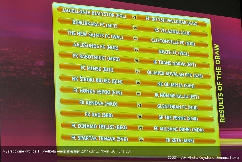 Vyžrebované dvojice 1. predkola európskej ligy 2011/2012. Nyon, 20. júna 2011.