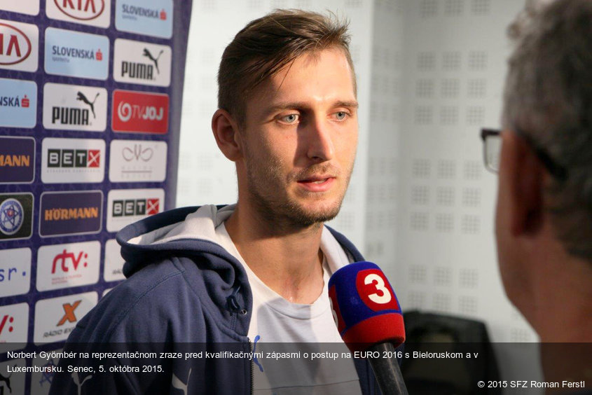 Norbert Gyömbér na reprezentačnom zraze pred kvalifikačnými zápasmi o postup na EURO 2016 s Bieloruskom a v Luxembursku. Senec, 5. októbra 2015.