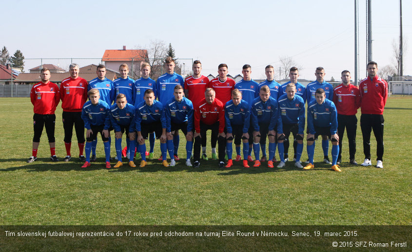 Tím slovenskej futbalovej reprezentácie do 17 rokov pred odchodom na turnaj Elite Round v Nemecku. Senec, 19. marec 2015.