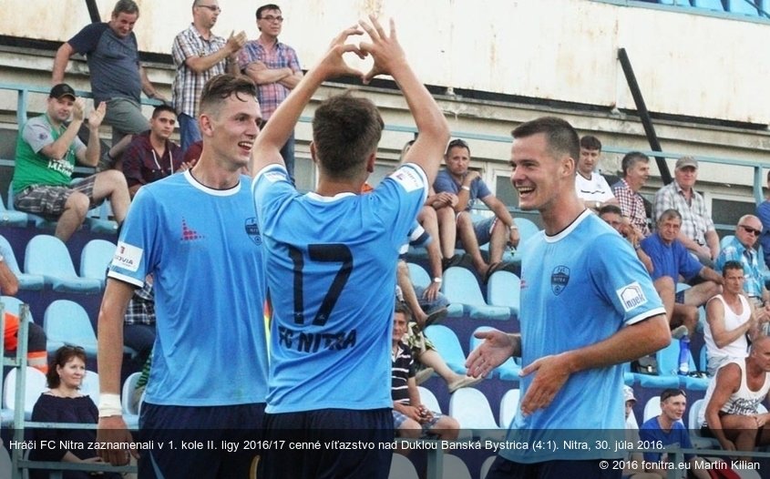 Hráči FC Nitra zaznamenali v 1. kole II. ligy 2016/17 cenné víťazstvo nad Duklou Banská Bystrica (4:1). Nitra, 30. júla 2016.