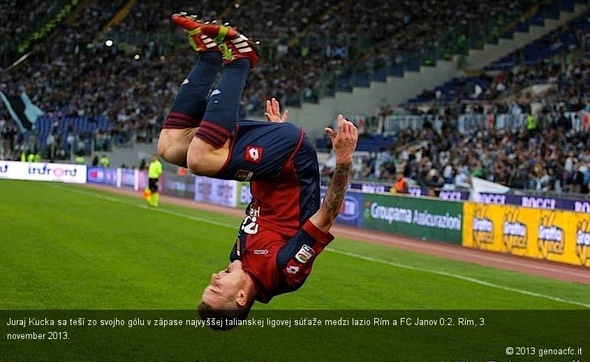 Juraj Kucka sa teší zo svojho gólu v zápase najvyššej talianskej ligovej súťaže medzi lazio Rím a FC Janov 0:2. Rím, 3. november 2013.