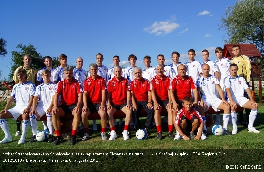 Výber Stredoslovenského futbalového zväzu - reprezentant Slovenska na turnaji 1. kvalifikačnej skupiny UEFA Region's Cupu 2012/2013 v Bielorusku. Kremnička, 8. augusta 2012.