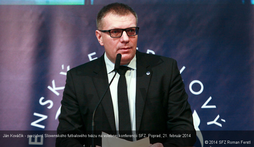 Ján Kováčik - prezident Slovenského futbalového tväzu na volebnej konferencii SFZ. Poprad, 21. február 2014