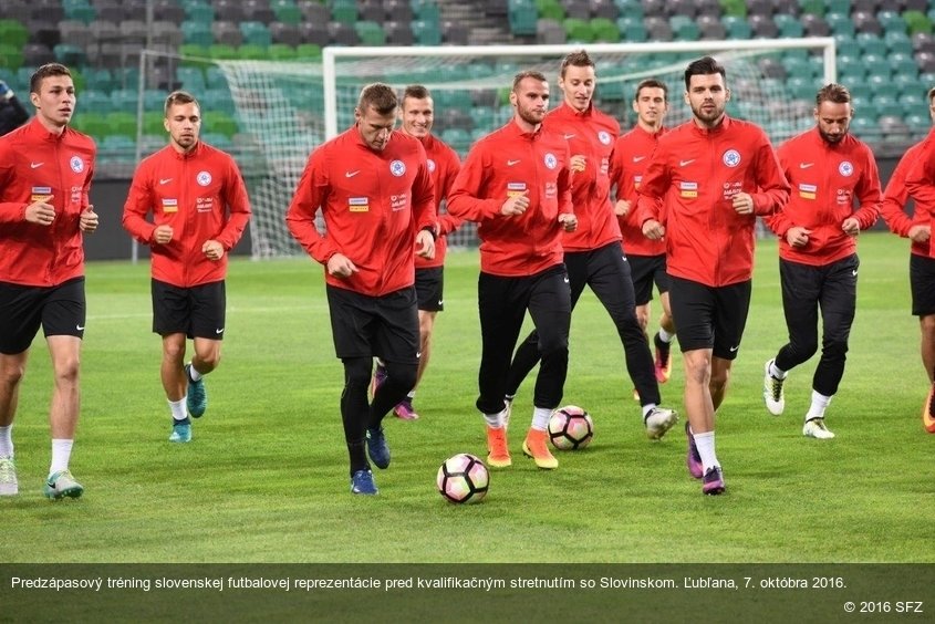 Predzápasový tréning slovenskej futbalovej reprezentácie pred kvalifikačným stretnutím so Slovinskom. Ľubľana, 7. októbra 2016.