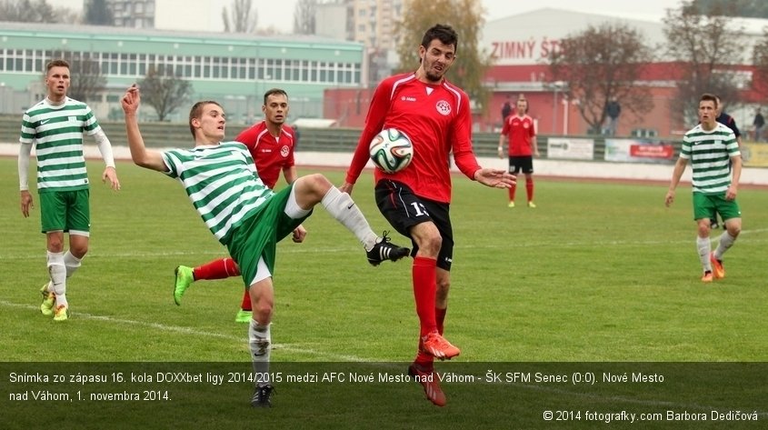 Snímka zo zápasu 16. kola DOXXbet ligy 2014/2015 medzi AFC Nové Mesto nad Váhom - ŠK SFM Senec (0:0). Nové Mesto nad Váhom, 1. novembra 2014.