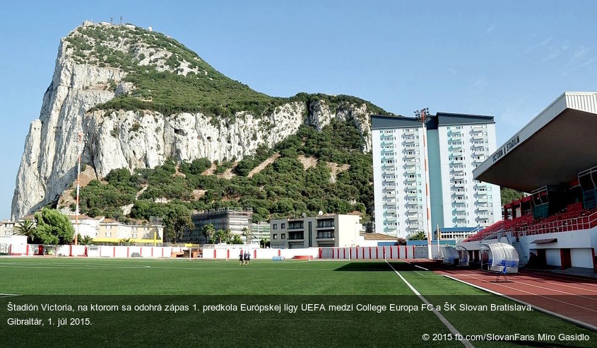 Štadión Victoria, na ktorom sa odohrá zápas 1. predkola Európskej ligy UEFA medzi College Europa FC a ŠK Slovan Bratislava. Gibraltár, 1. júl 2015.