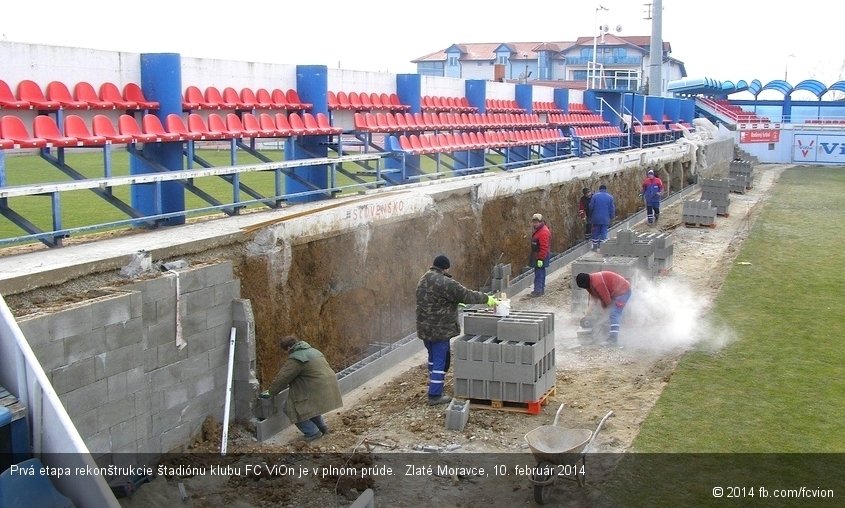 Prvá etapa rekonštrukcie štadiónu klubu FC ViOn je v plnom prúde.  Zlaté Moravce, 10. február 2014