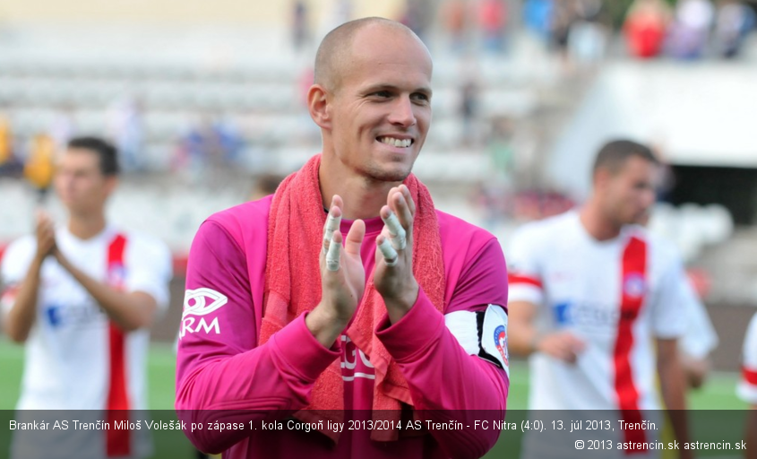 Brankár AS Trenčín Miloš Volešák po zápase 1. kola Corgoň ligy 2013/2014 AS Trenčín - FC Nitra (4:0). 13. júl 2013, Trenčín.