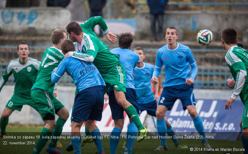 Snímka zo zápasu 18. kola západnej skupiny DOXXbet ligy FC Nitra - FK Pohronie Žiar nad Hronom Dolná Ždaňa (2:3). Nitra, 22. november 2014.