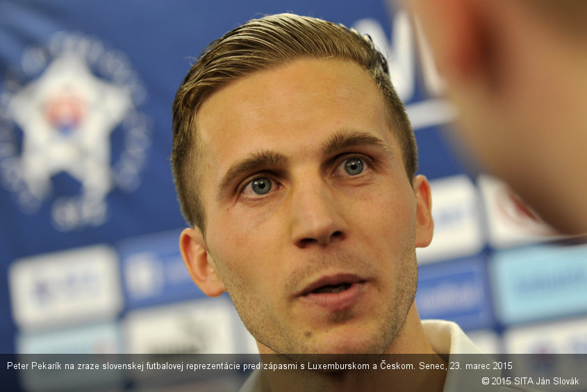 Peter Pekarík na zraze slovenskej futbalovej reprezentácie pred zápasmi s Luxemburskom a Českom. Senec, 23. marec 2015