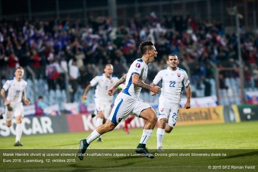 Marek Hamšík otvoril aj uzavrel strelecký účet kvalifiakčného zápasu v Luxemburgu. Dvoma gólmi otvoril Slovensku dvere na Euro 2016. Luxemburg, 12. októbra 2015.