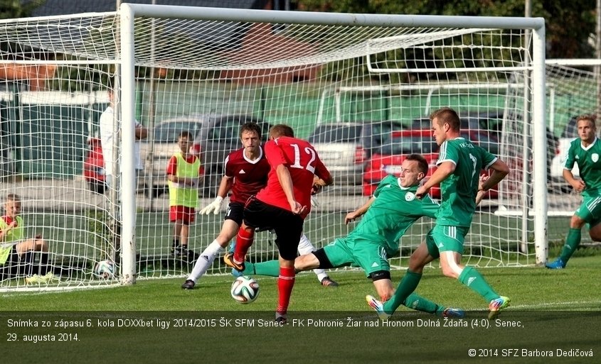 Snímka zo zápasu 6. kola DOXXbet ligy 2014/2015 ŠK SFM Senec - FK Pohronie Žiar nad Hronom Dolná Ždaňa (4:0). Senec, 29. augusta 2014.