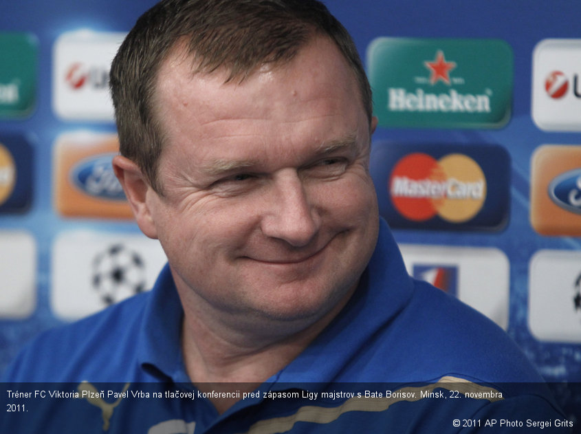 Tréner FC Viktoria Plzeň Pavel Vrba na tlačovej konferencii pred zápasom Ligy majstrov s Bate Borisov. Minsk, 22. novembra 2011.