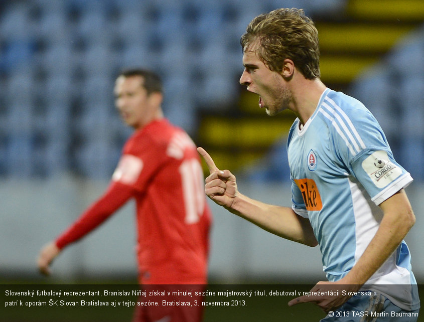 Slovenský futbalový reprezentant, Branislav Niňaj získal v minulej sezóne majstrovský titul, debutoval v reprezentácii Slovenska a patrí k oporám ŠK Slovan Bratislava aj v tejto sezóne. Bratislava, 3. novembra 2013.