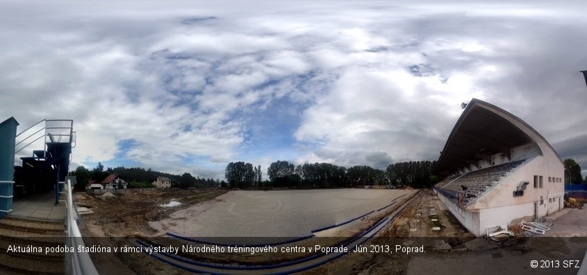 Aktuálna podoba štadióna v rámci výstavby Národného tréningového centra v Poprade. Jún 2013, Poprad.