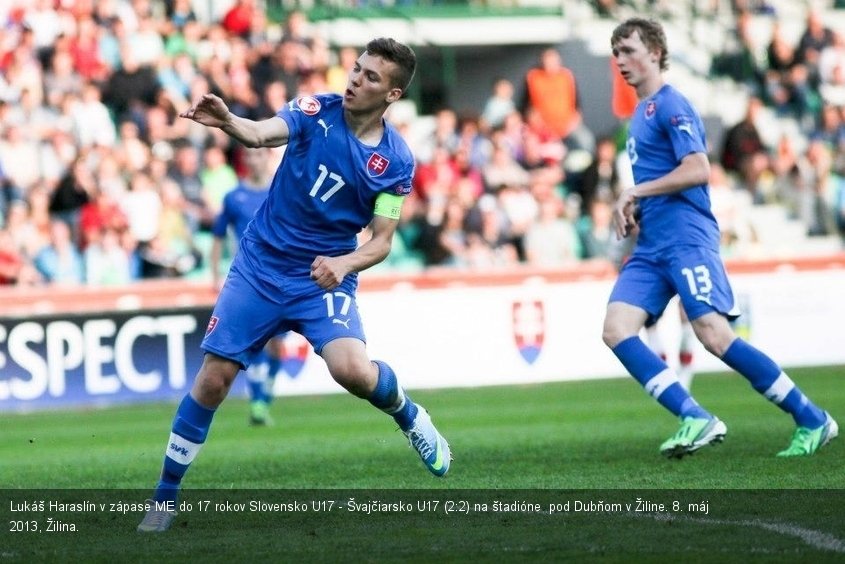 Lukáš Haraslín v zápase ME do 17 rokov Slovensko U17 - Švajčiarsko U17 (2:2) na štadióne  pod Dubňom v Žiline. 8. máj 2013, Žilina.