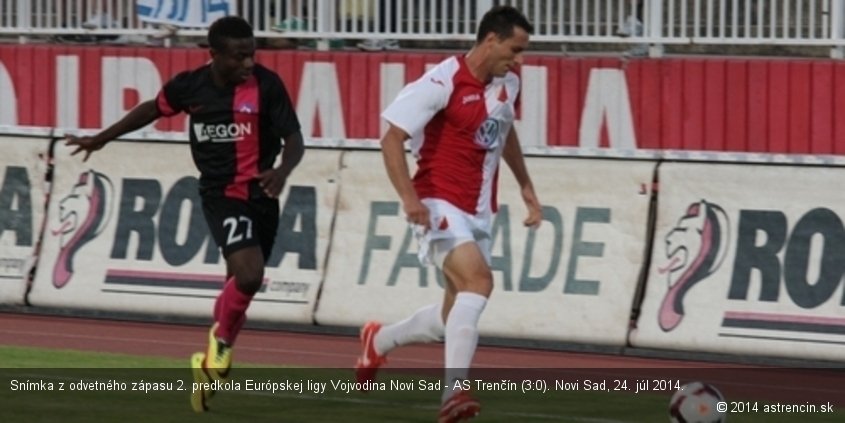 Snímka z odvetného zápasu 2. predkola Európskej ligy Vojvodina Novi Sad - AS Trenčín (3:0). Novi Sad, 24. júl 2014.