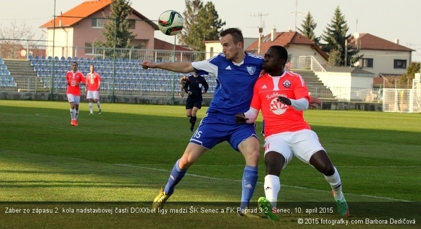 Záber zo zápasu 2. kola nadstavbovej časti DOXXbet ligy medzi ŠK Senec a FK Poprad 3:2. Senec, 10. apríl 2015