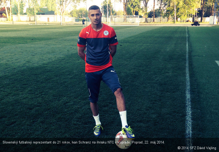 Slovenský futbalový reprezentant do 21 rokov, Ivan Schranz na ihrisku NTC v Poprade. Poprad, 22. máj 2014.