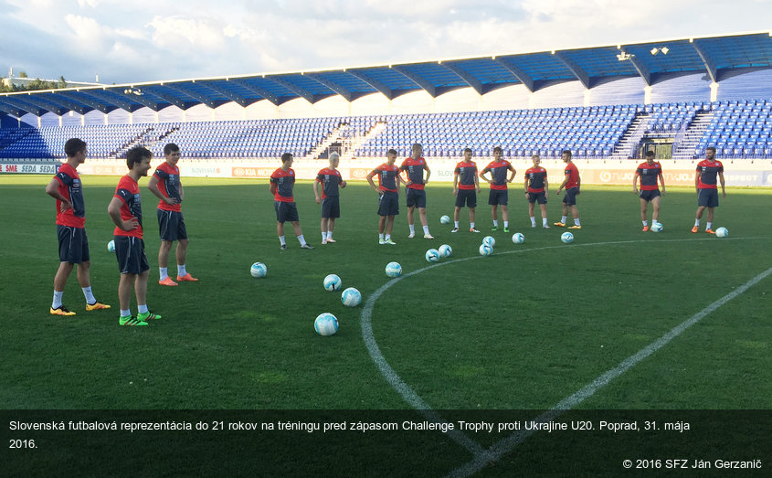 Slovenská futbalová reprezentácia do 21 rokov na tréningu pred zápasom Challenge Trophy proti Ukrajine U20. Poprad, 31. mája 2016.