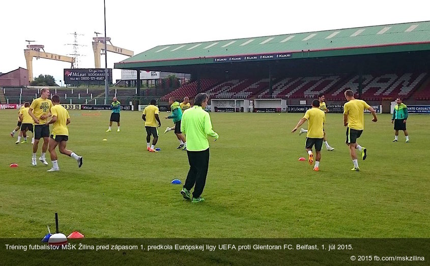 Tréning futbalistov MŠK Žilina pred zápasom 1. predkola Európskej ligy UEFA proti Glentoran FC. Belfast, 1. júl 2015.