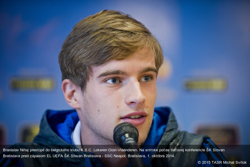 Branislav Niňaj prestúpil do belgického klubu K.S.C. Lokeren Oost-Vlaanderen. Na snímke počas tlačovej konferencie ŠK Slovan Bratislava pred zápasom EL UEFA ŠK Slovan Bratislava - SSC Neapol. Bratislava, 1. októbra 2014.