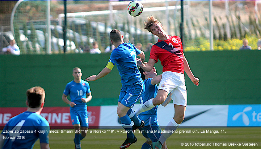 Záber zo zápasu 4 krajín medzi tímami SR "19" a Nórsko "19", v ktorom tím milana Malatinského prehral 0:1. La Manga, 11. február 2016