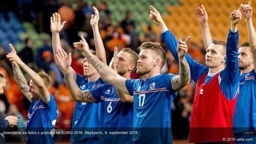 Islanďania sa tešia z postupu na EURO 2016. Reykjavík, 6. september 2015.