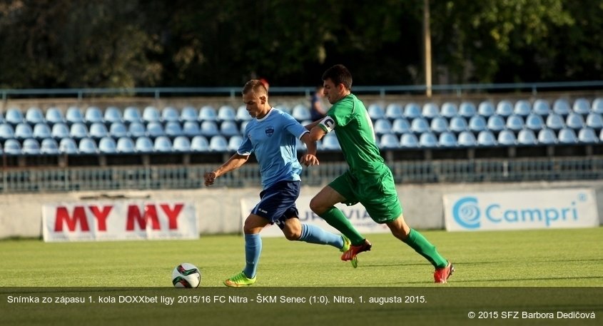 Snímka zo zápasu 1. kola DOXXbet ligy 2015/16 FC Nitra - ŠKM Senec (1:0). Nitra, 1. augusta 2015.