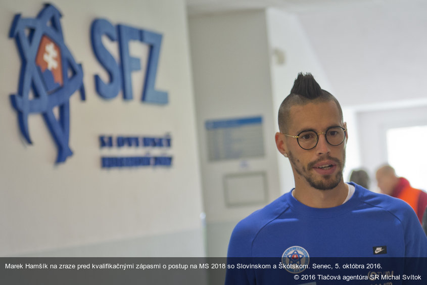 Marek Hamšík na zraze pred kvalifikačnými zápasmi o postup na MS 2018 so Slovinskom a Škótskom. Senec, 5. októbra 2016.