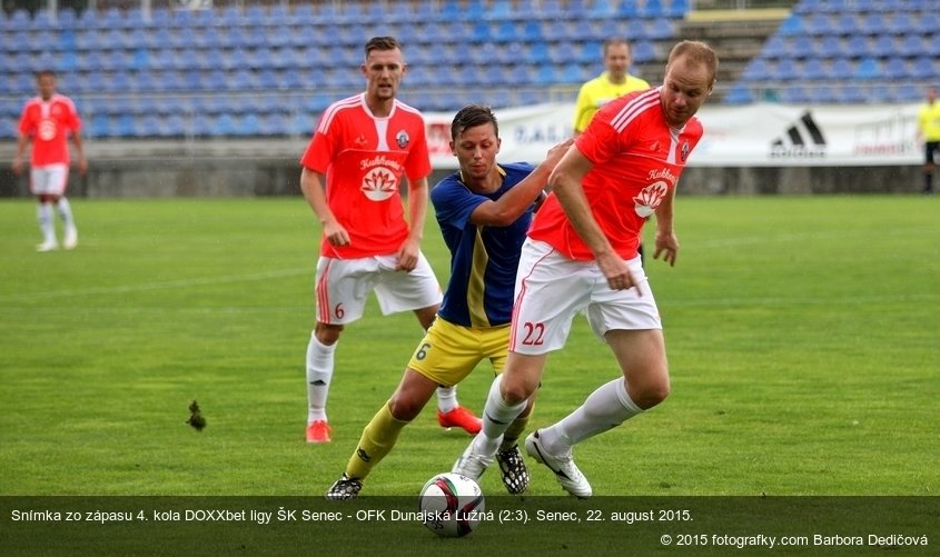 Snímka zo zápasu 4. kola DOXXbet ligy ŠK Senec - OFK Dunajská Lužná (2:3). Senec, 22. august 2015.