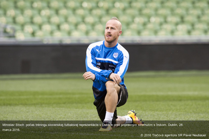 Miroslav Stoch  počas tréningu slovenskej futbalovej reprezentácie v Dubline pred prípravným stretnutím s Írskom. Dublin, 28. marca 2016.