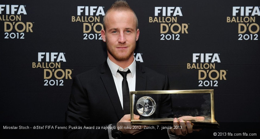 Miroslav Stoch - držiteľ FIFA Ferenc Puskás Award za najkrajší gól roku 2012. Zurich, 7. január 2013.