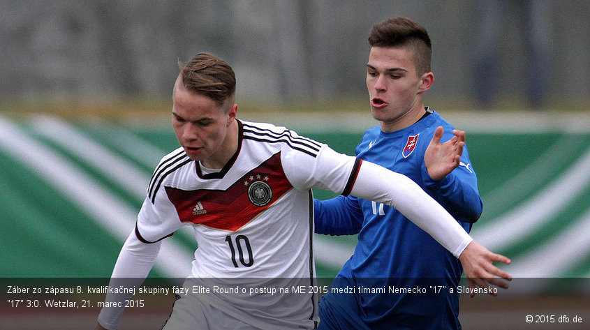 Záber zo zápasu 8. kvalifikačnej skupiny fázy Elite Round o postup na ME 2015 medzi tímami Nemecko "17" a Slovensko "17" 3:0. Wetzlar, 21. marec 2015