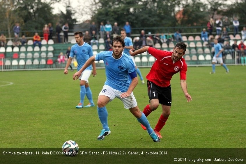 Snímka zo zápasu 11. kola DOXXbet ligy ŠK SFM Senec - FC Nitra (2:2). Senec, 4. októbra 2014.