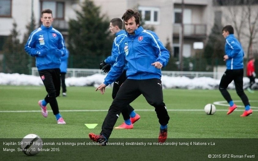 Kapitán SR "19" Filip Lesniak na tréningu pred odchodom slovenskej devätnástky na medzinárodný turnaj 4 Nations v La Mange. Senec, 10. február 2015.